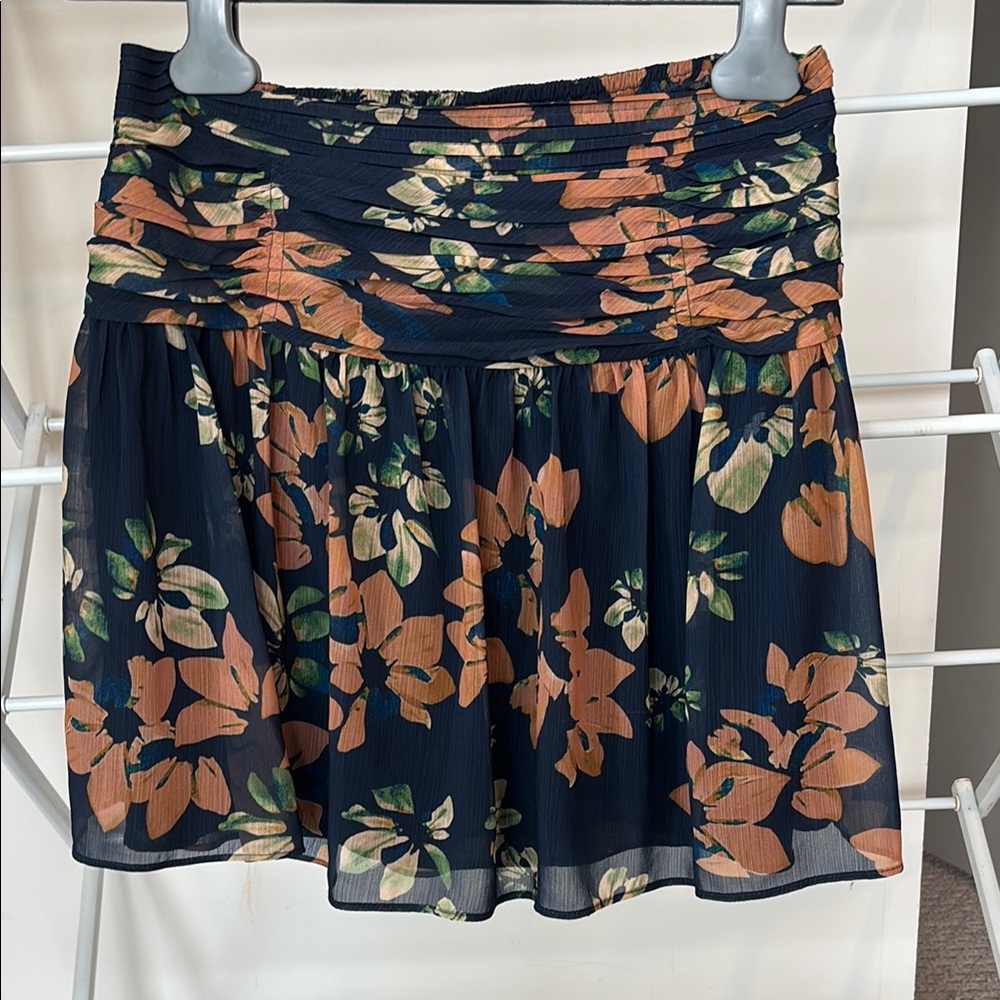 Ramy Brook Orange Green Ruched Skater Mini Skirt